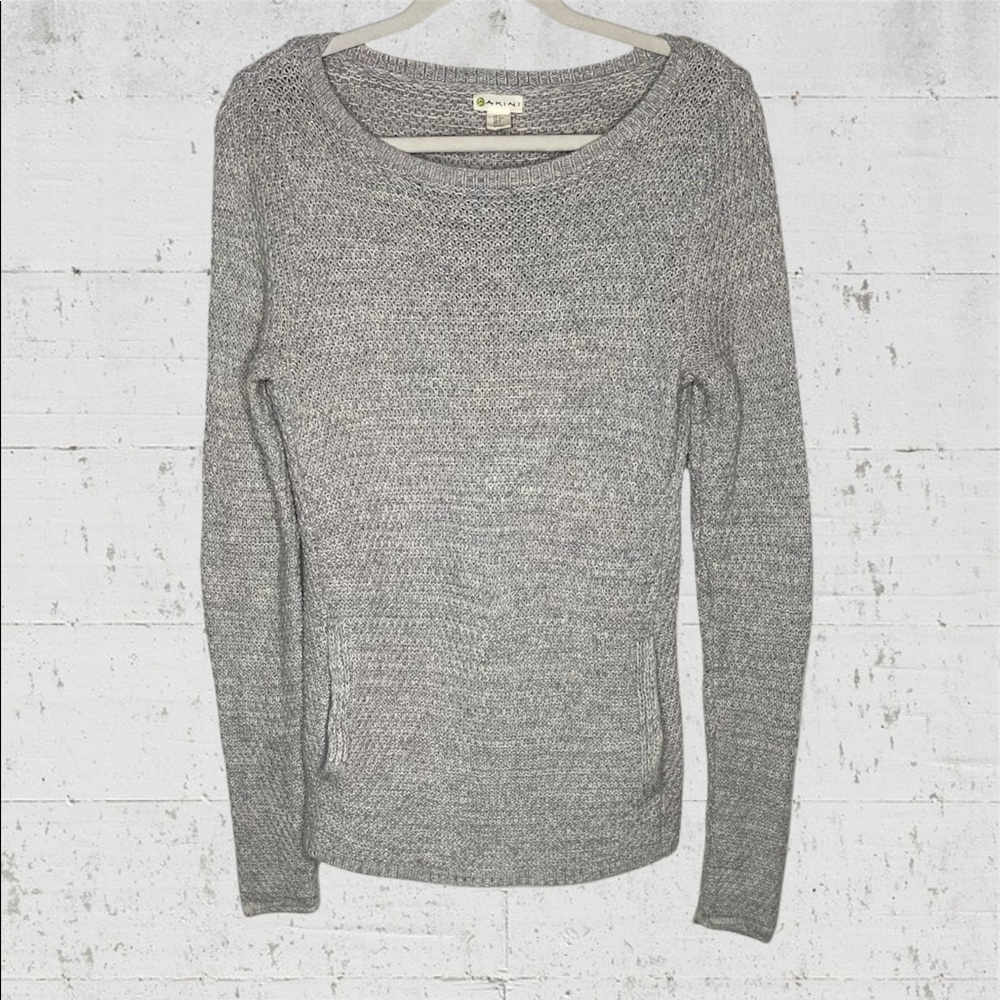 Akini Gray Knitted Long Sleeve Sweater with Pockets Wool Blend Size Small